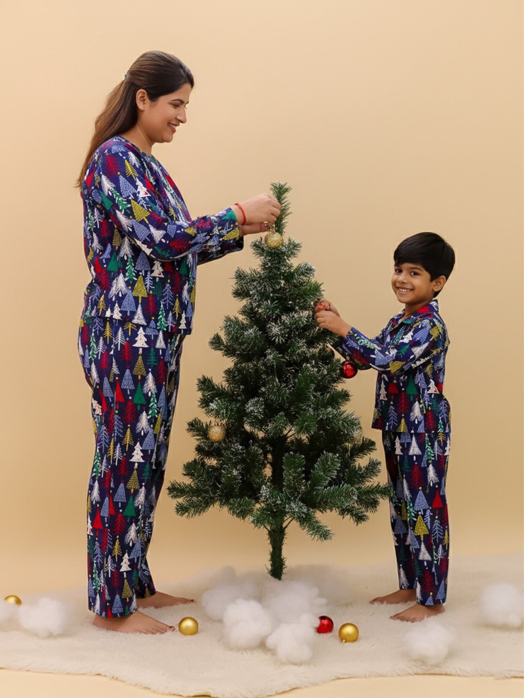 Silent Night Christmas Cotton Matching Pajama Set Mom And Baby Twinning Combo Of 2