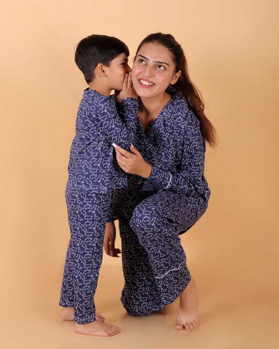 Dinos Rule Mom And Baby Pajama Set Twinning Combo Of 3