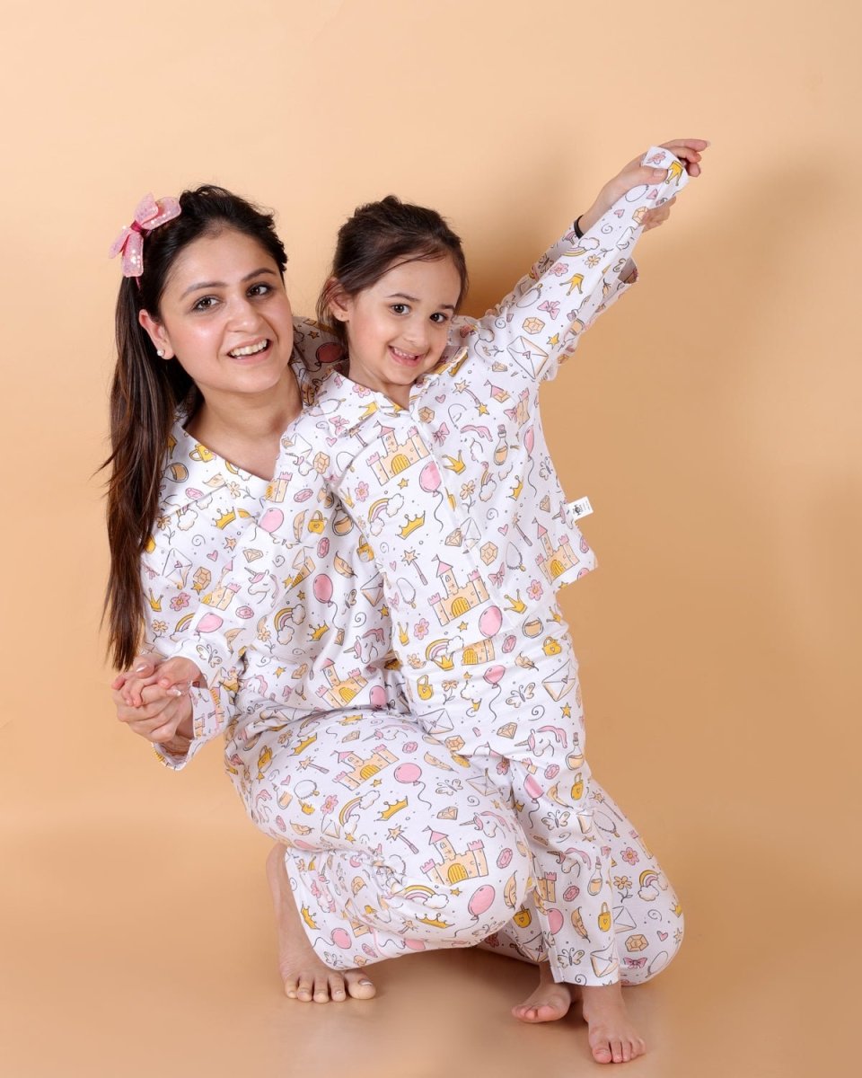 Fairy Princess Women's And Baby's Cotton Pajama Twinning Combo Of 3