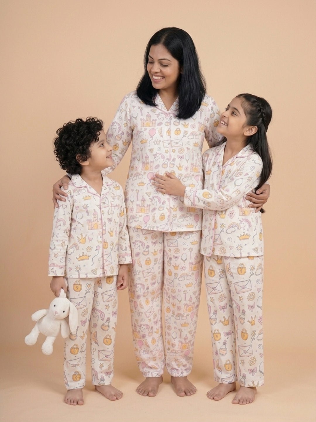 Fairy Princess Women's And Baby's Cotton Pajama Twinning Combo Of 3