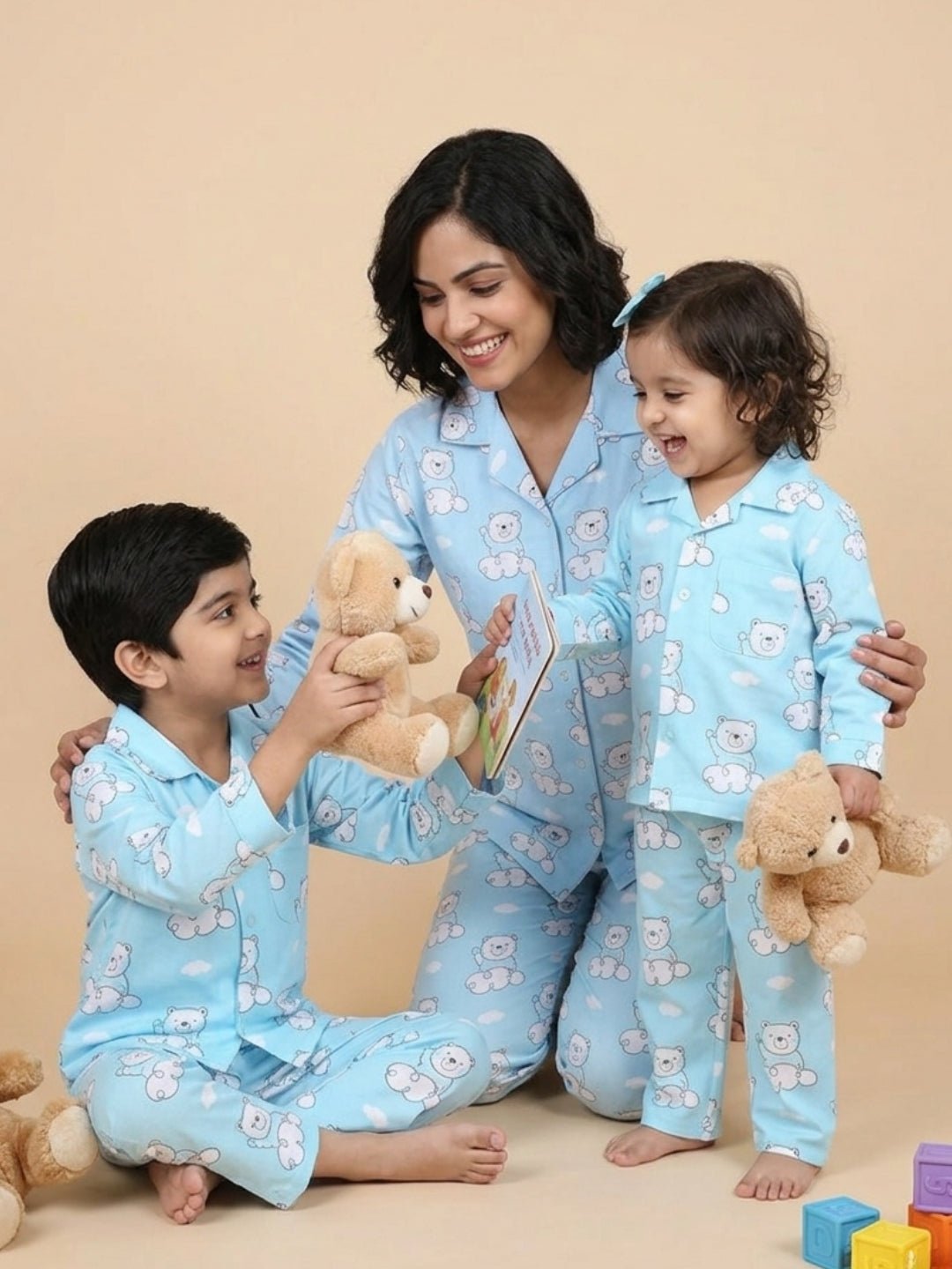 Hello Bear Mom And Baby Pajama Set Twinning Combo Of 3