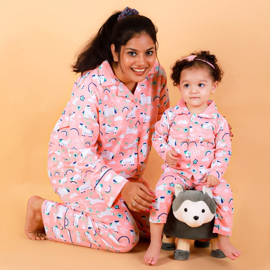 Magical Unicorn Mom And Baby Pajama Set Twinning Combo Of 3
