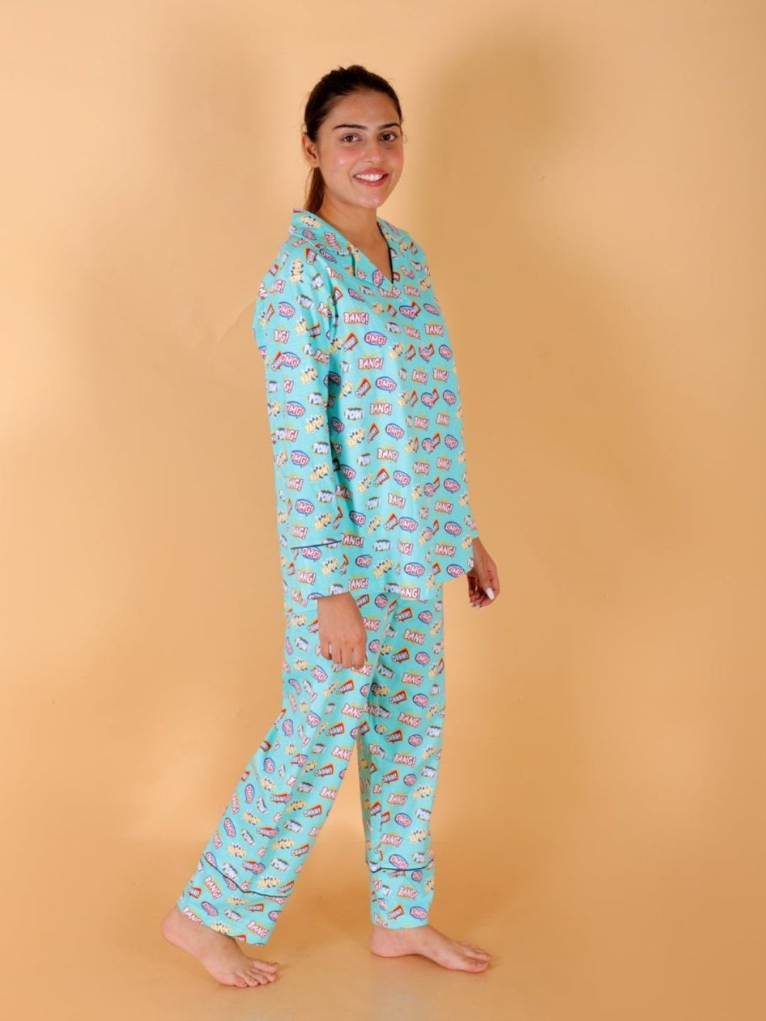 Mighty Fighter Blue Cotton Matching Pajama Set Mom And Baby Twinning Combo Of 2