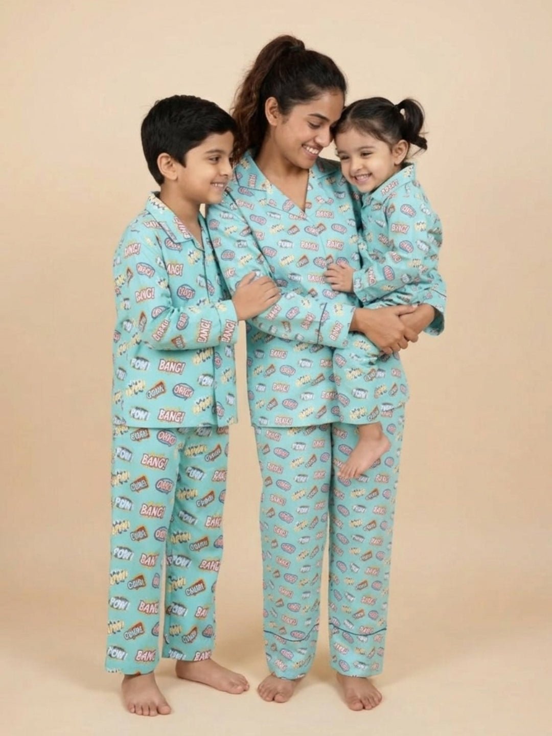 Mighty Fighter Mom And Baby Pajama Set Twinning Combo Of 3
