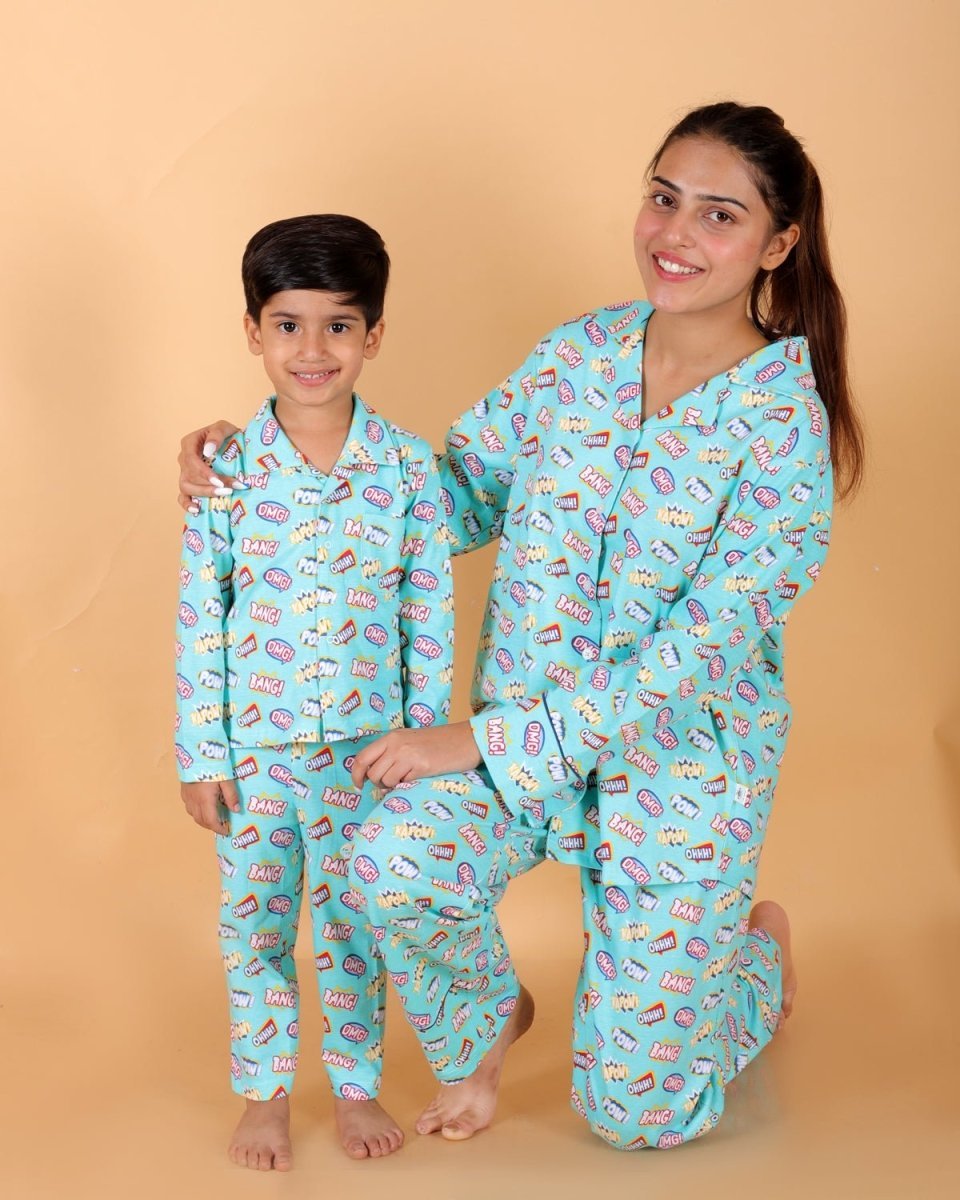 Mighty Fighter Mom And Baby Pajama Set Twinning Combo Of 3