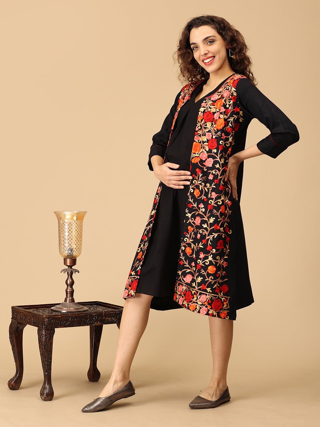  Shabnam Cashmilon Maternity and Nursing Shacket Dress Black