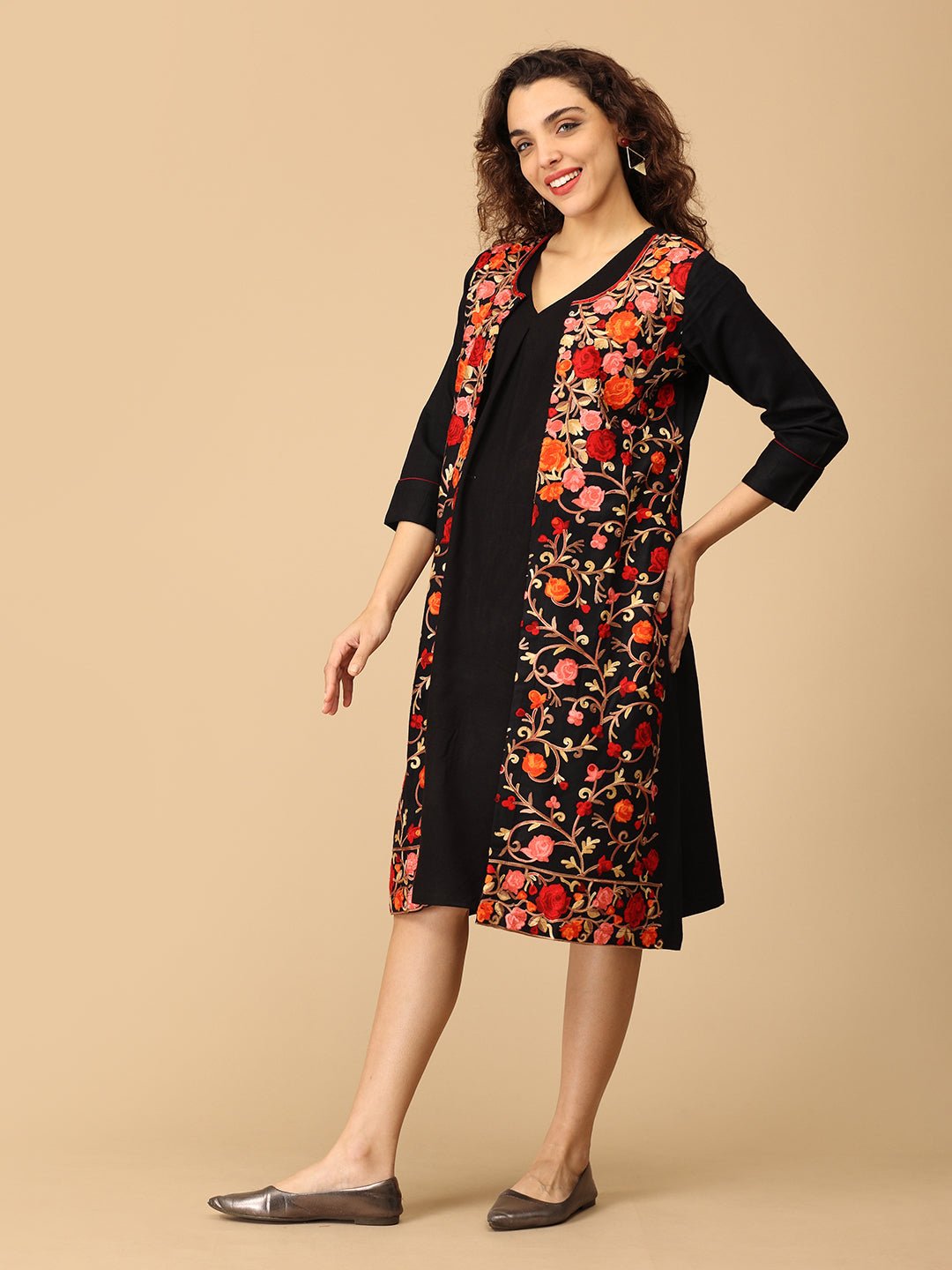  Shabnam Cashmilon Maternity and Nursing Shacket Dress Black