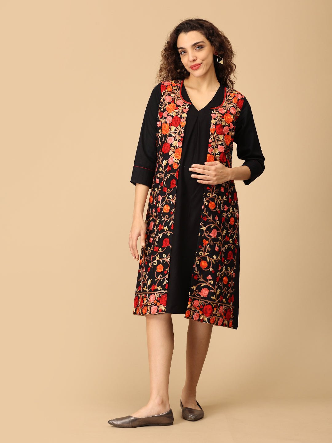  Shabnam Cashmilon Maternity and Nursing Shacket Dress Black