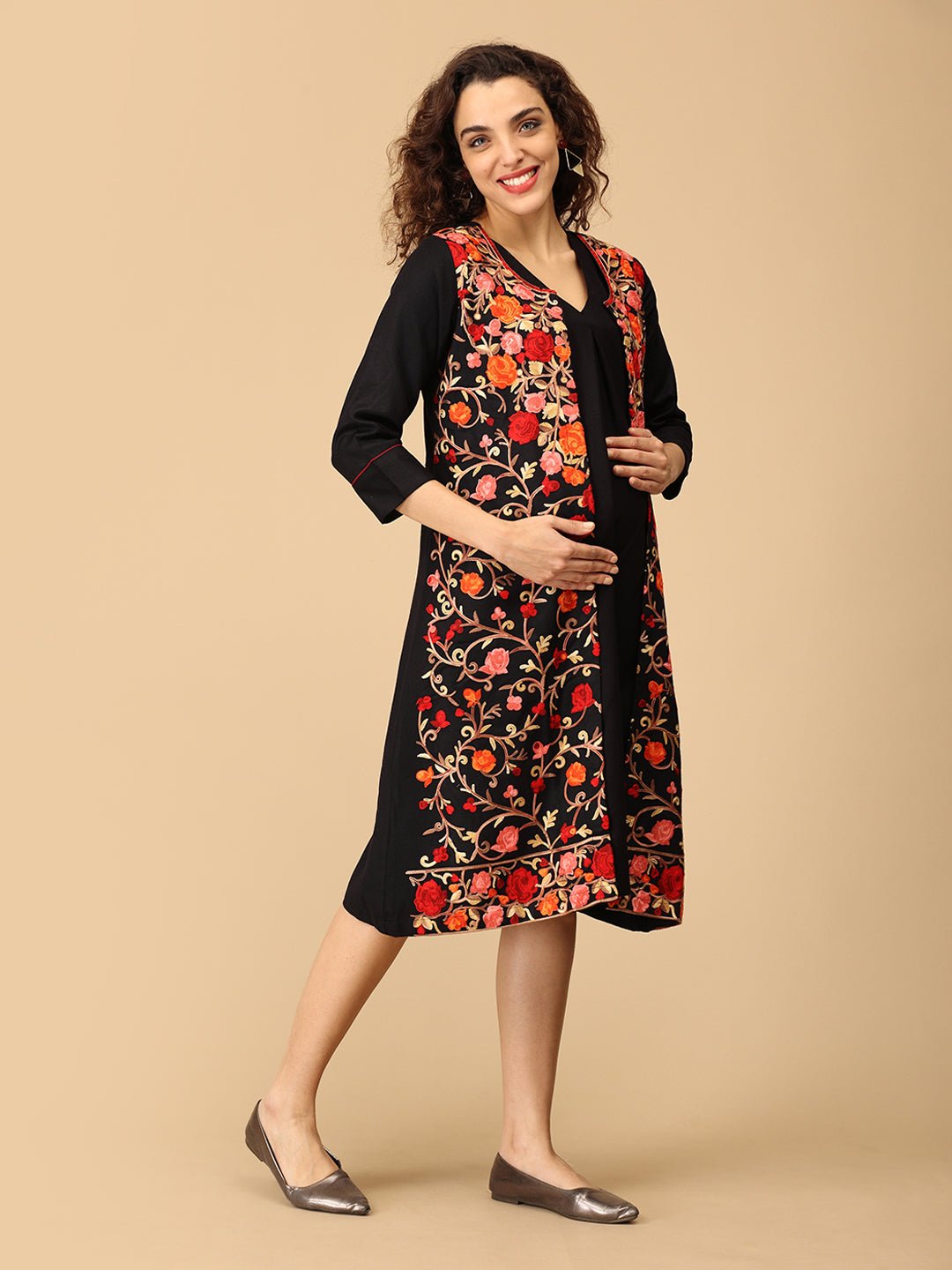  Shabnam Cashmilon Maternity and Nursing Shacket Dress Black