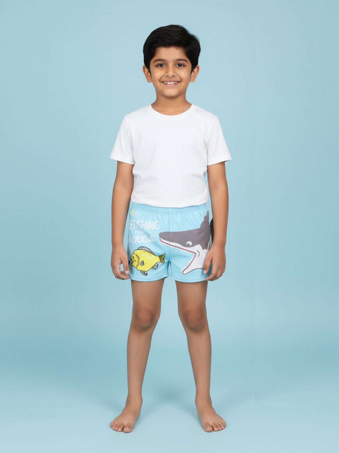 Shark Snap Boys Swim Shorts With Cap Set
