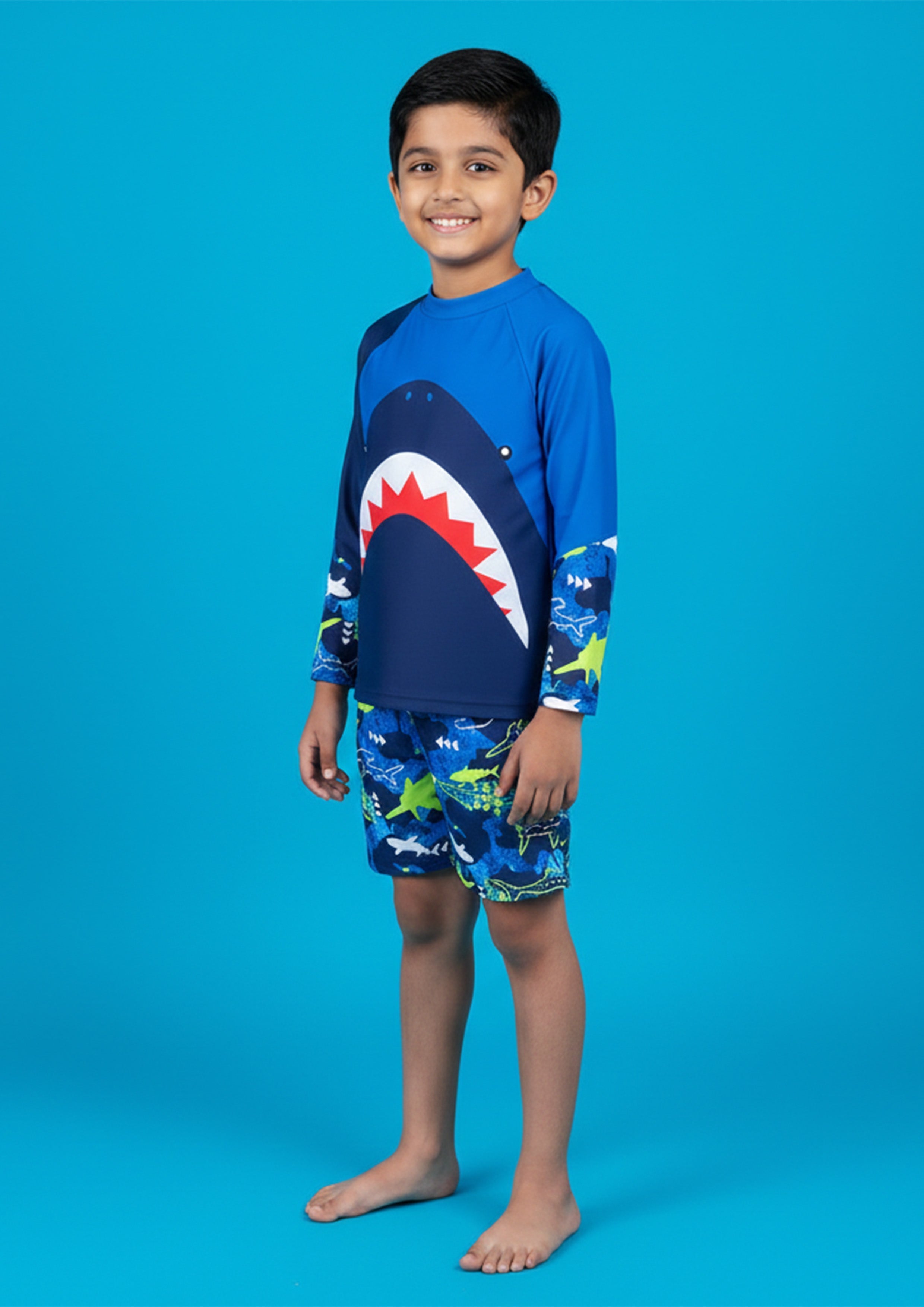 Blue Elephant Print Boys Swimsuit