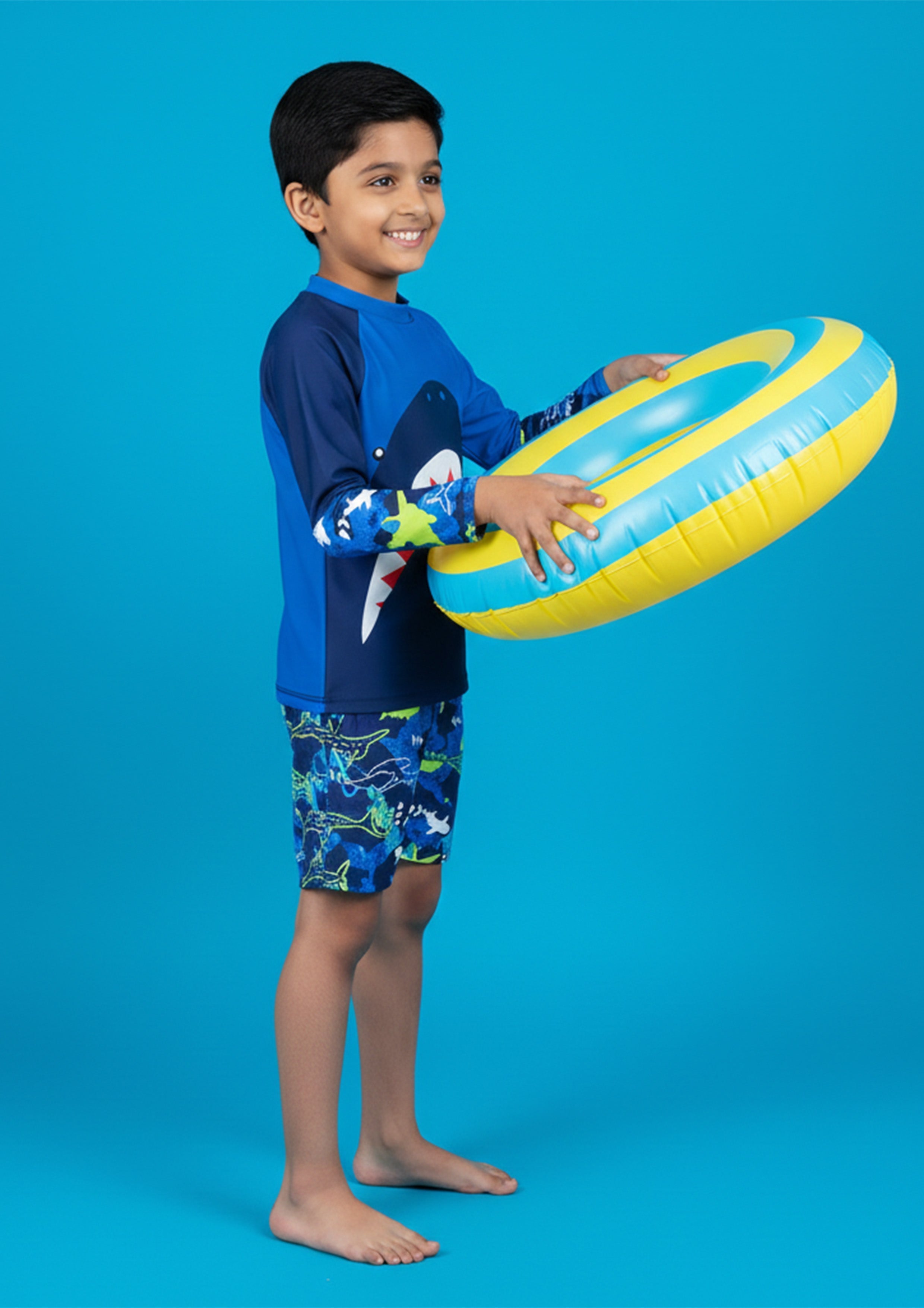 Blue Elephant Print Boys Swimsuit