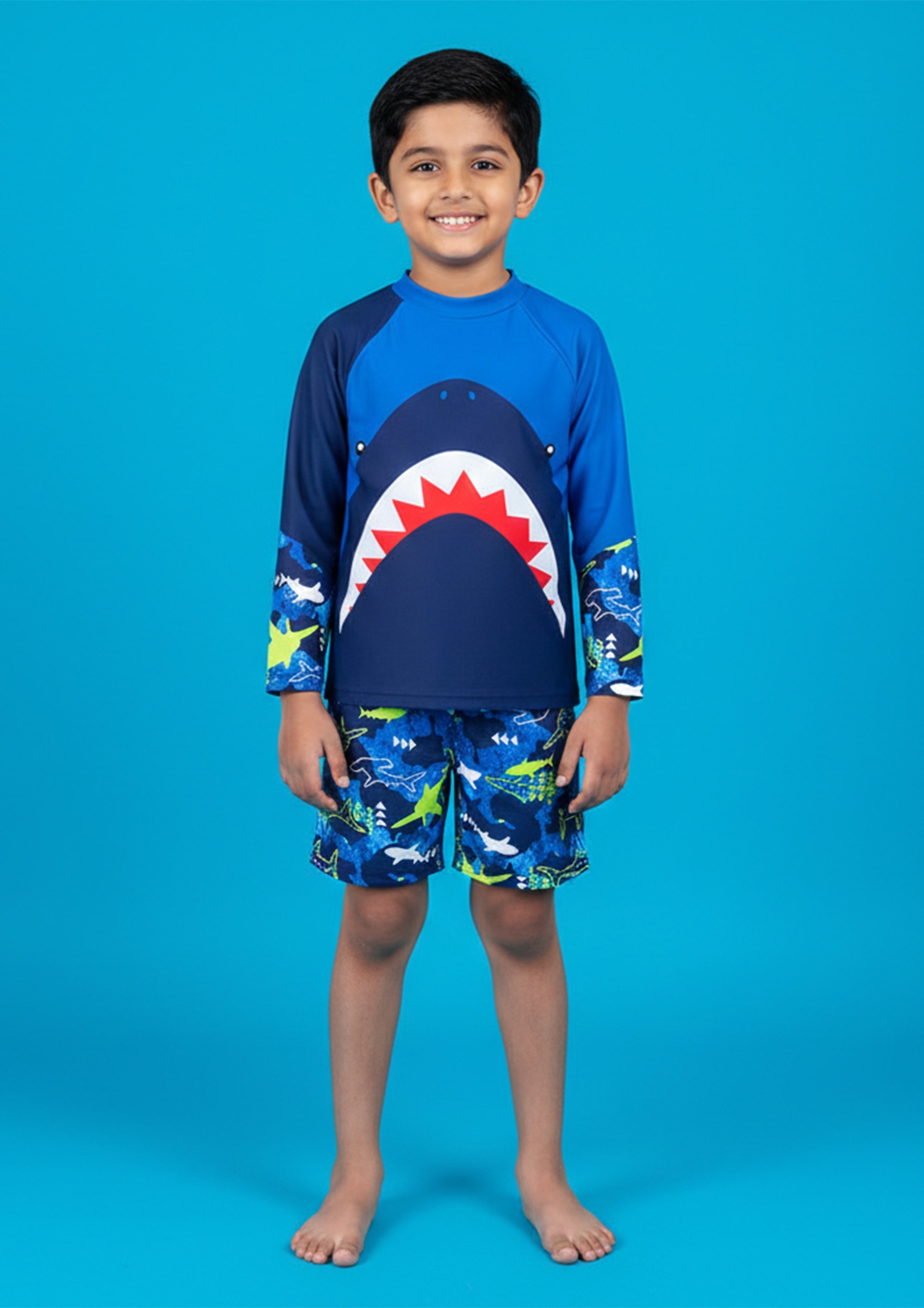 Blue Elephant Print Boys Swimsuit