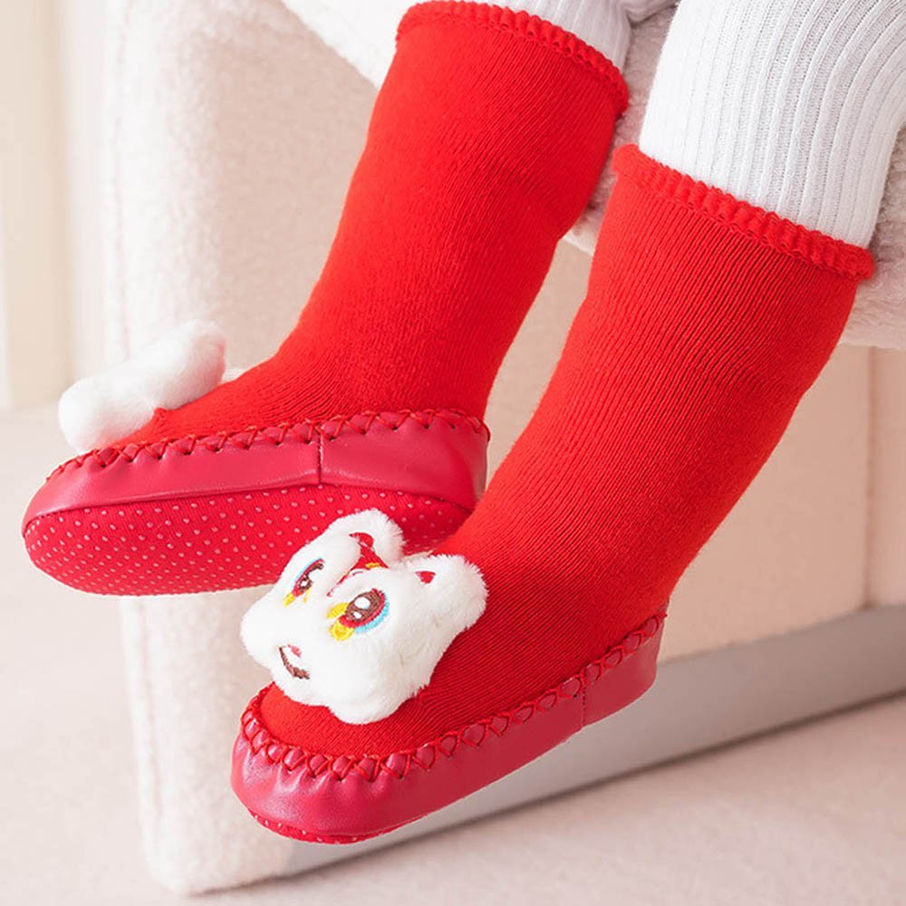 Little Surprise Box Shiny Red Ruffled Lucky Dragon Christmas Booties For Kids