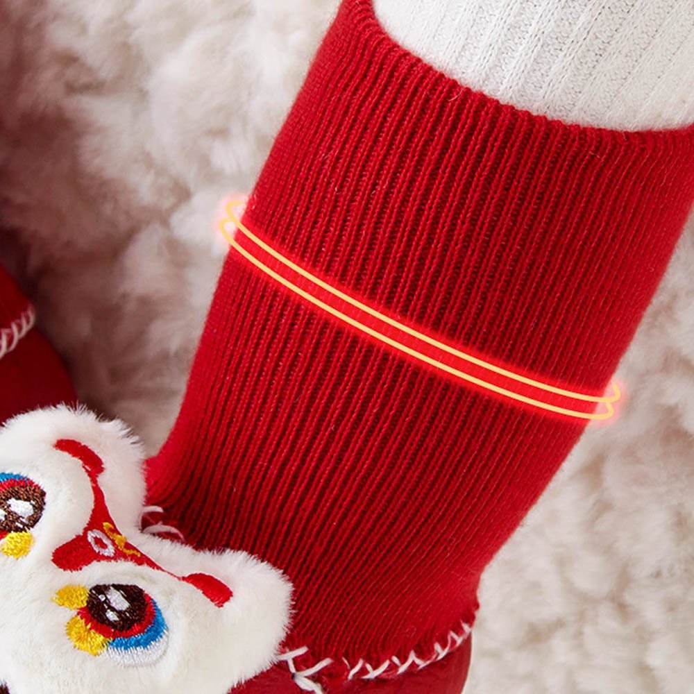 Little Surprise Box Shiny Red Ruffled Lucky Dragon Christmas Booties For Kids