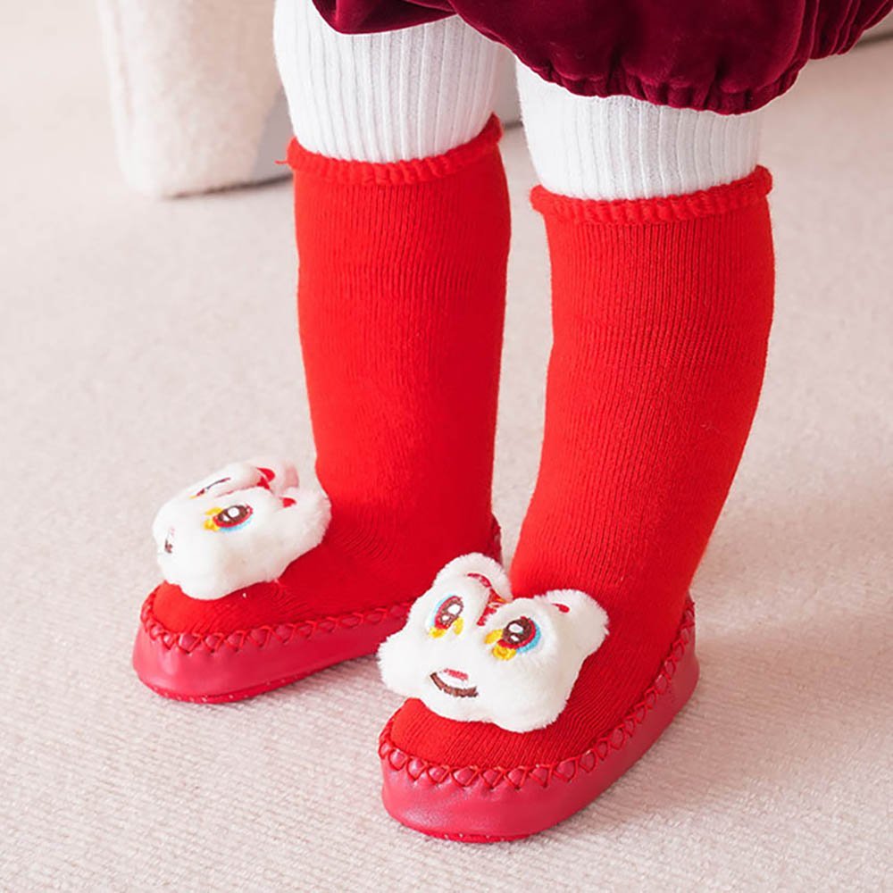 Little Surprise Box Shiny Red Ruffled Lucky Dragon Christmas Booties For Kids
