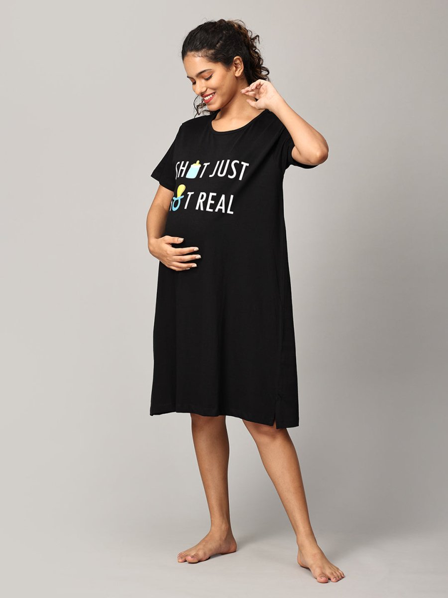  Shit Just Got Real Maternity T shirt Dress Black