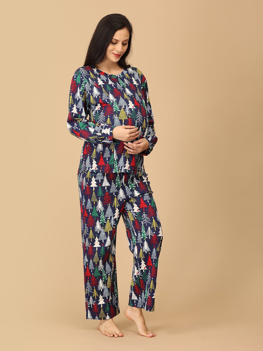  Silent Night Christmas Maternity and Nursing Pajama Set Multi