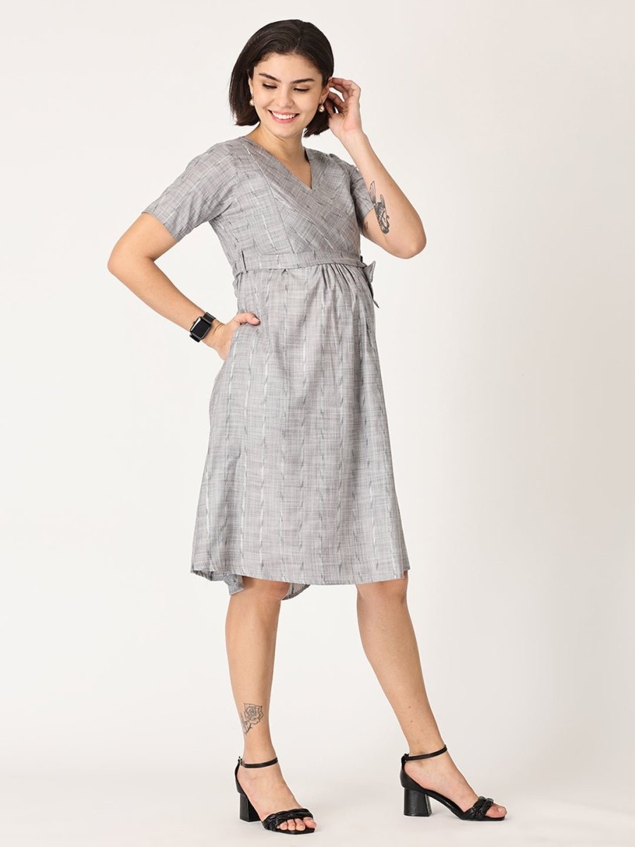  Silver Storm Shimmer Maternity and Nursing Kurti Dress Grey