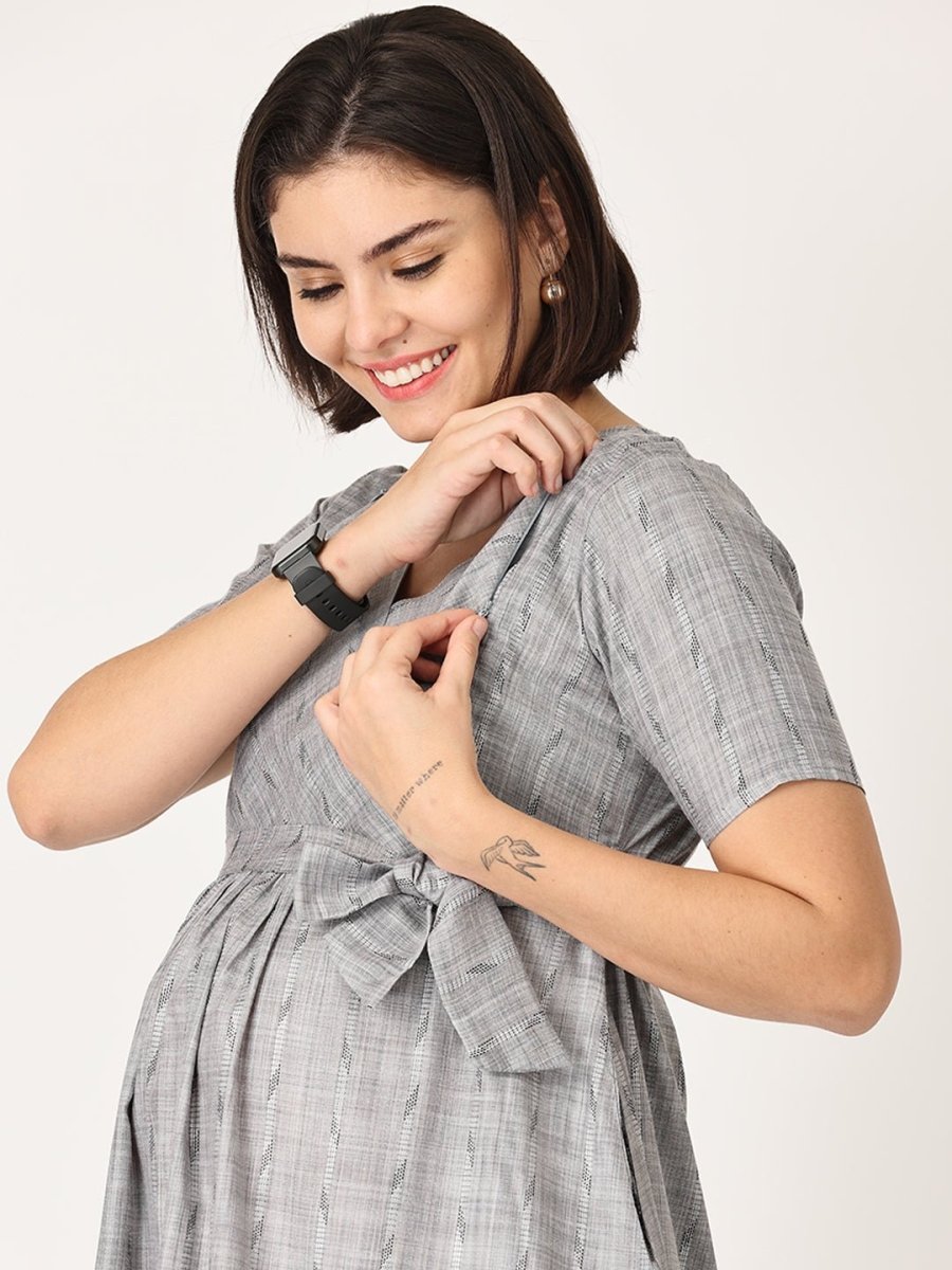  Silver Storm Shimmer Maternity and Nursing Kurti Dress Grey