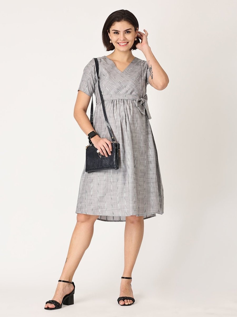  Silver Storm Shimmer Maternity and Nursing Kurti Dress Grey