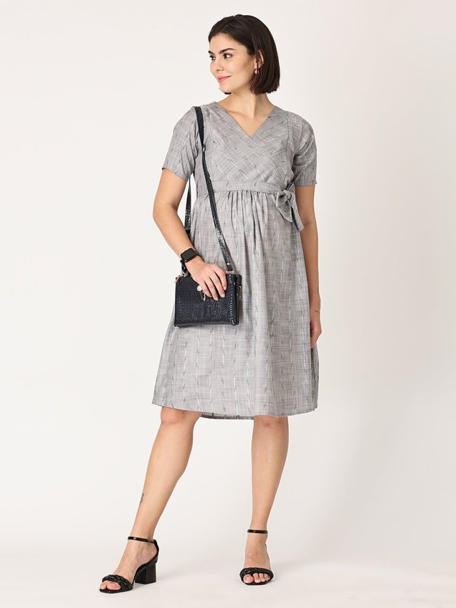  Silver Storm Shimmer Maternity and Nursing Kurti Dress Grey