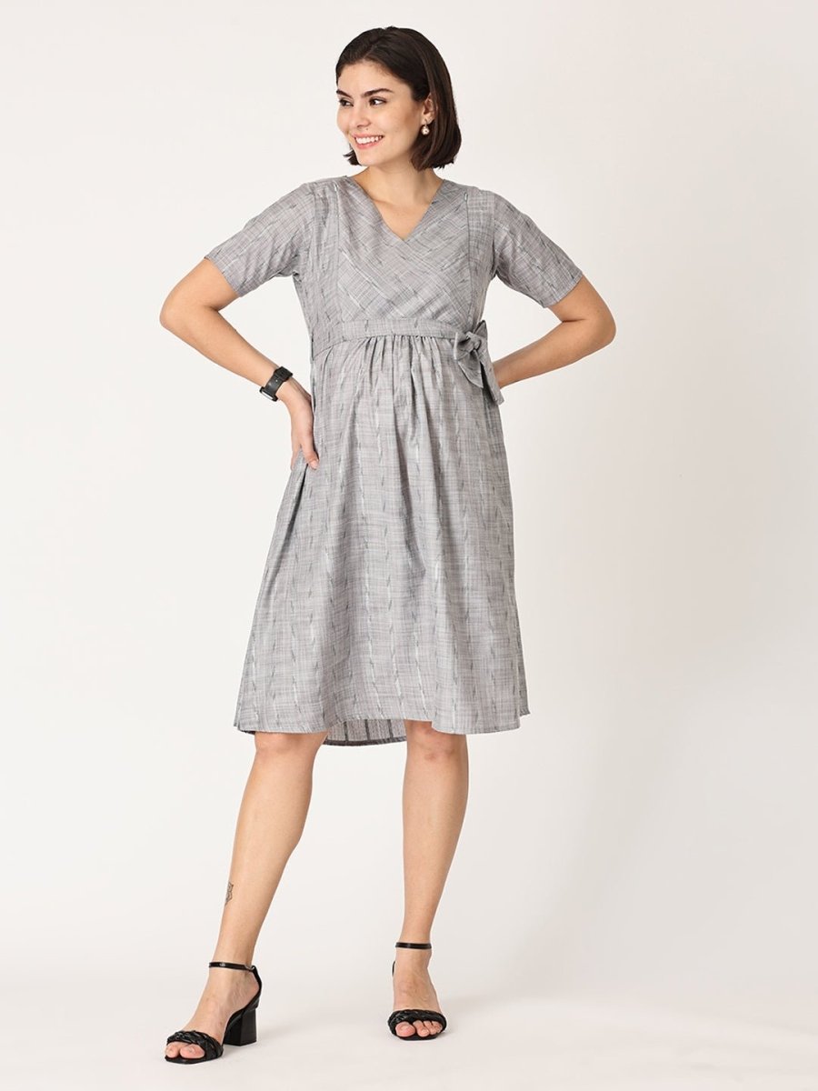  Silver Storm Shimmer Maternity and Nursing Kurti Dress Grey