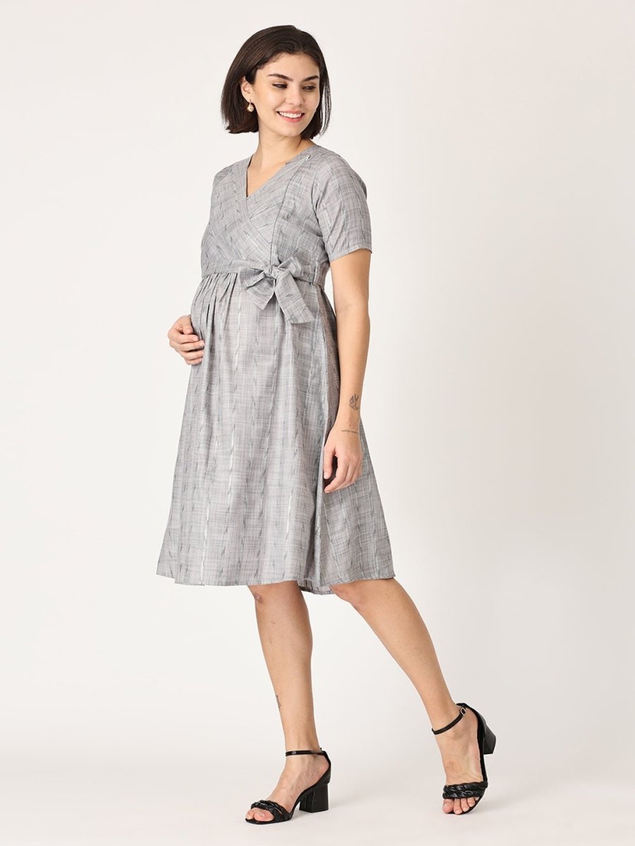  Silver Storm Shimmer Maternity and Nursing Kurti Dress Grey