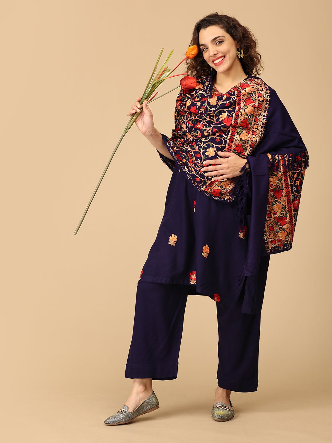  Sitara-e-Neel Cashmilon Maternity and Nursing Kurta Set Navy Blue
