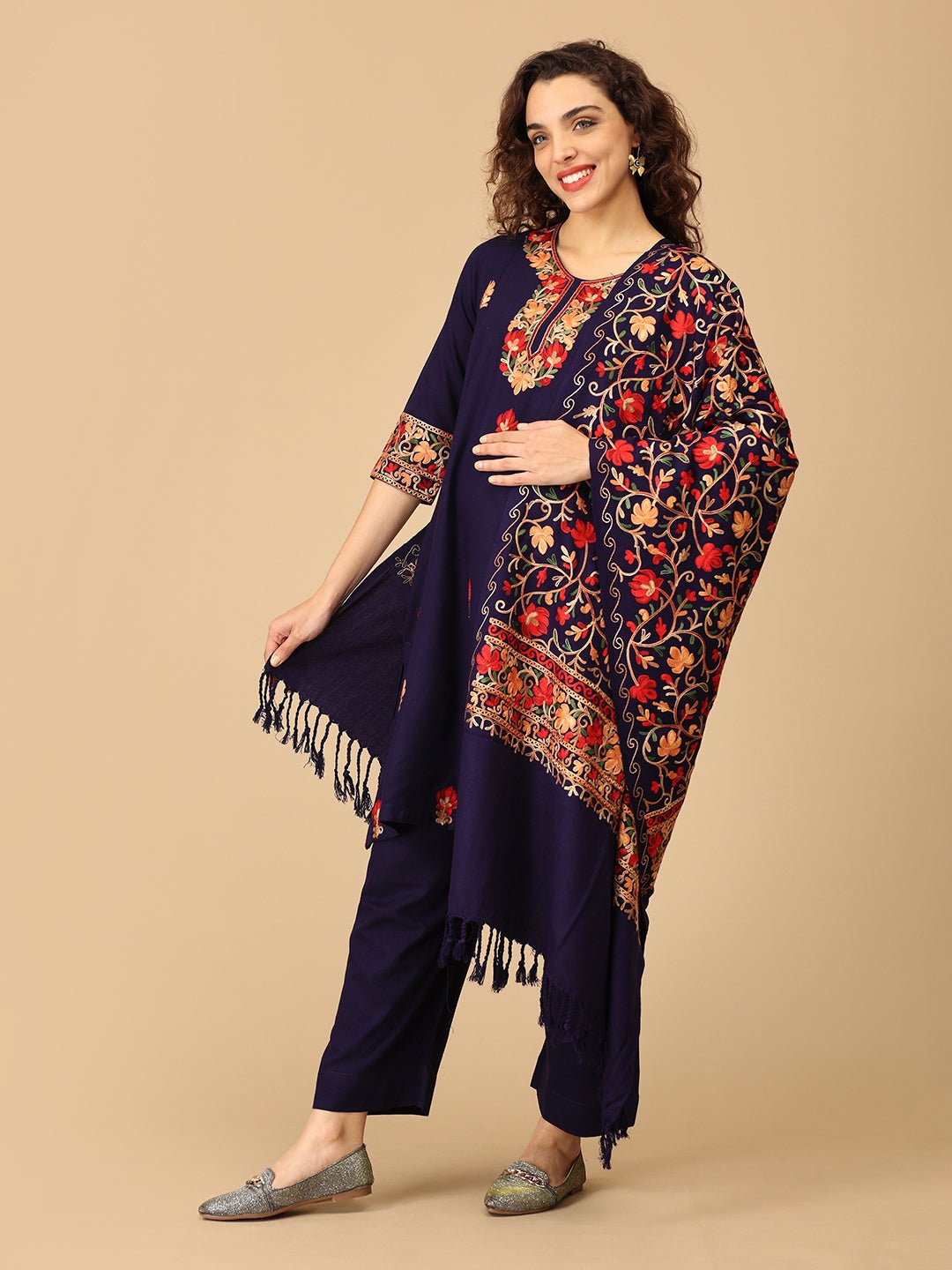  Sitara-e-Neel Cashmilon Maternity and Nursing Kurta Set Navy Blue