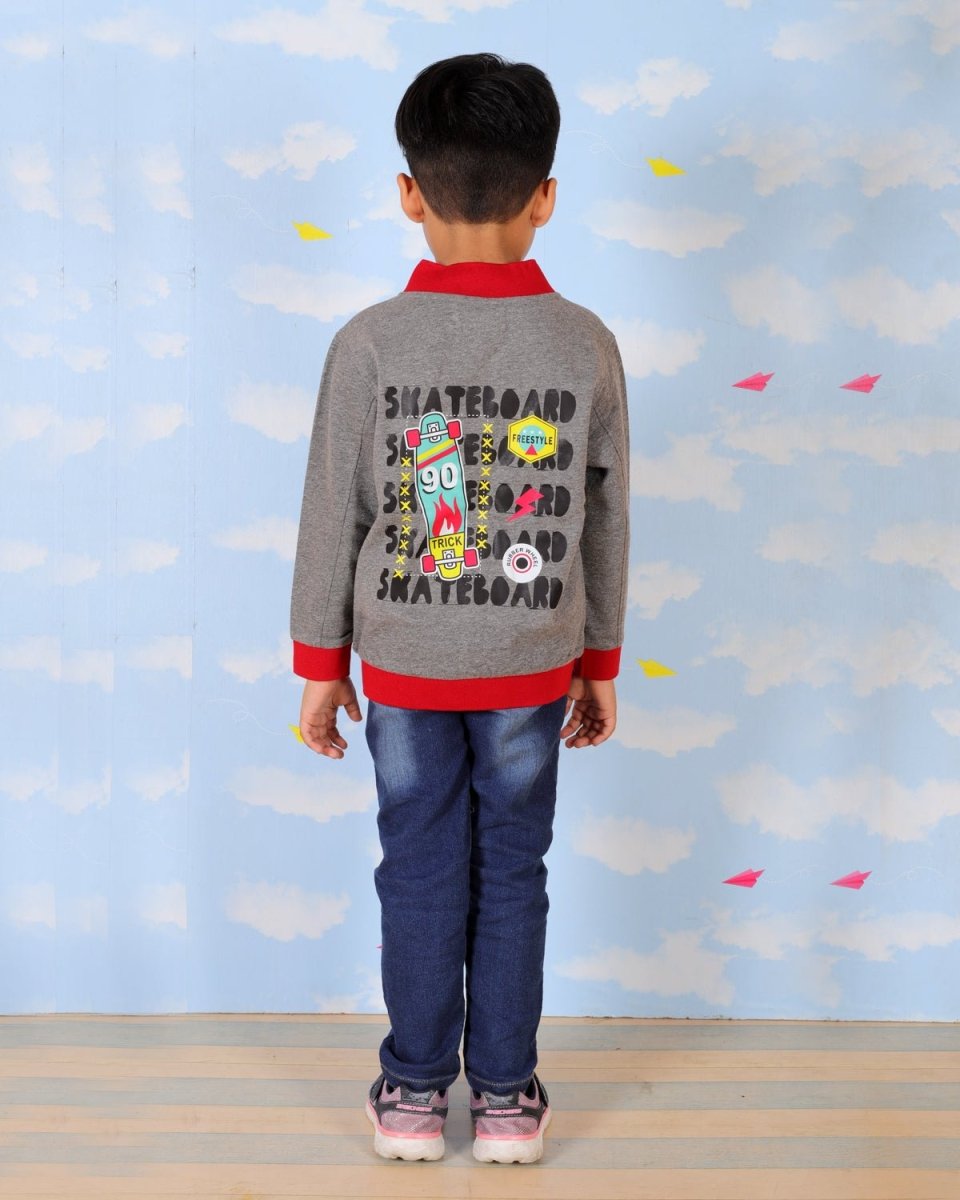 Grey Skateboard Bomber Jacket For Boys