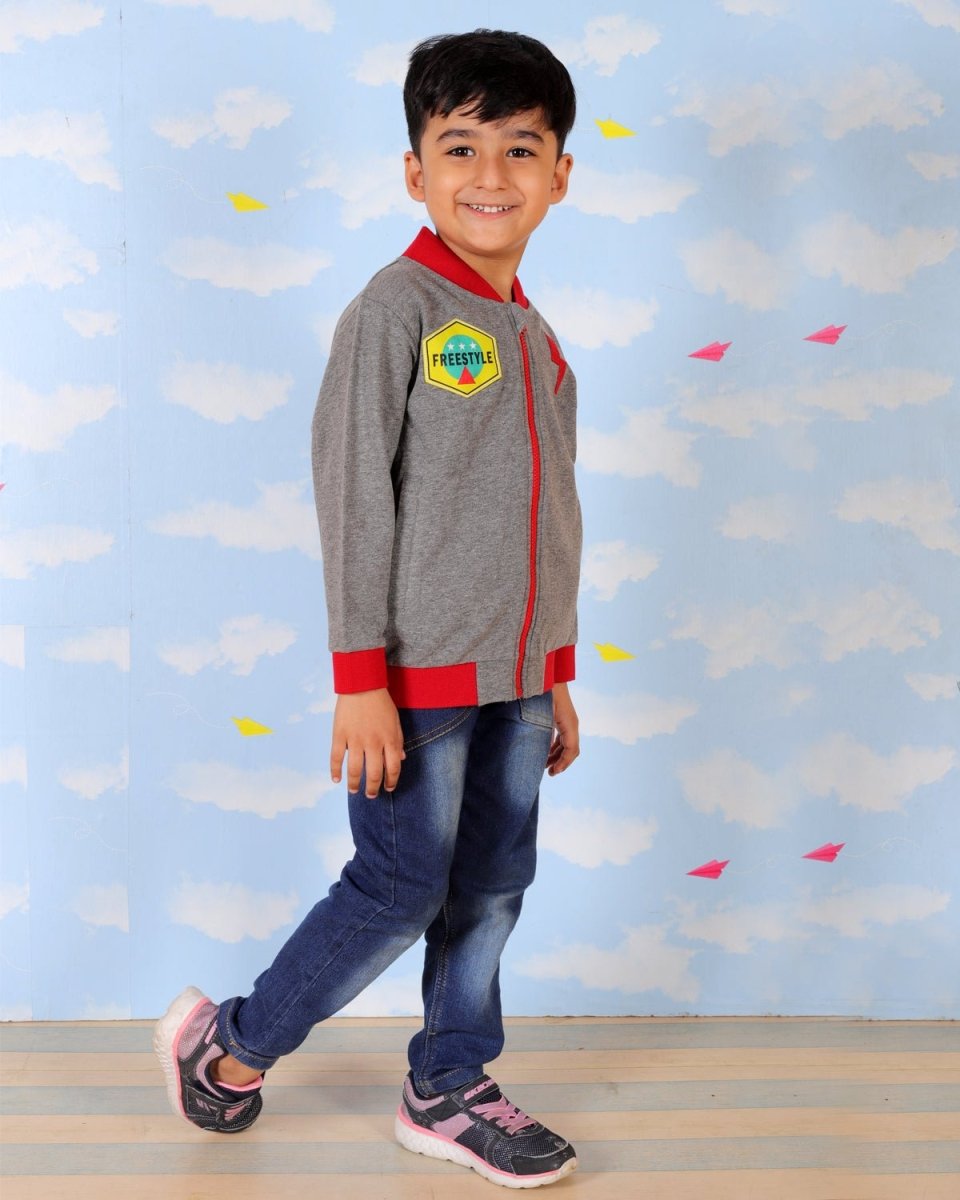 Grey Skateboard Bomber Jacket For Boys