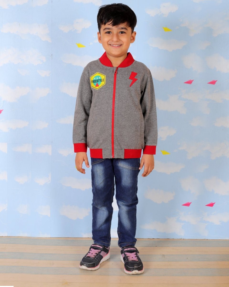 Grey Skateboard Bomber Jacket For Boys