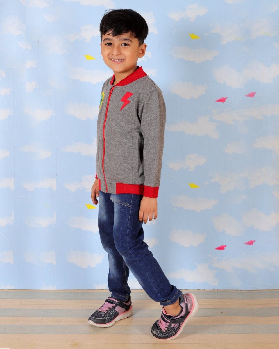 Grey Skateboard Bomber Jacket For Boys