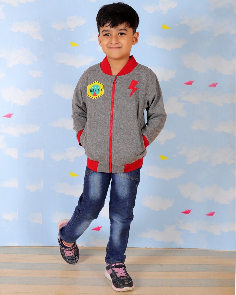 Grey Skateboard Bomber Jacket For Boys