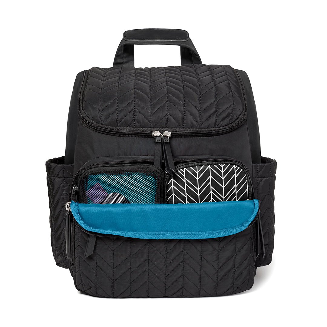 Jet Black Quilted Lightweight Backpack Diaper Bag For Babies