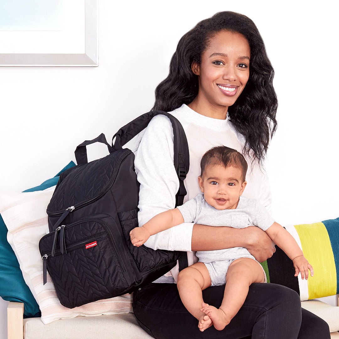 Jet Black Quilted Lightweight Backpack Diaper Bag For Babies