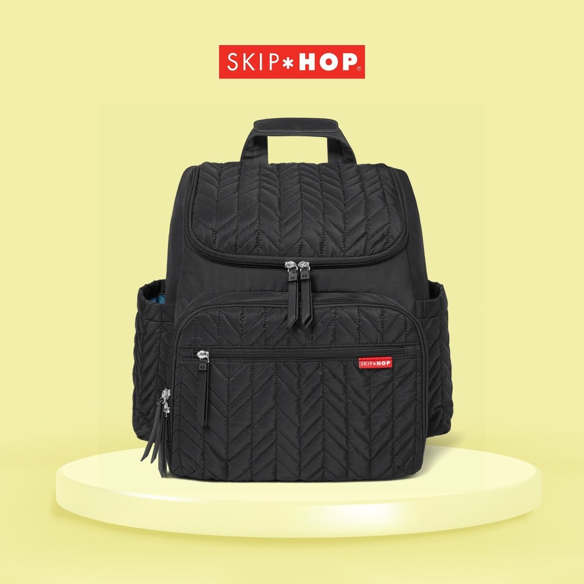 Jet Black Quilted Lightweight Backpack Diaper Bag For Babies