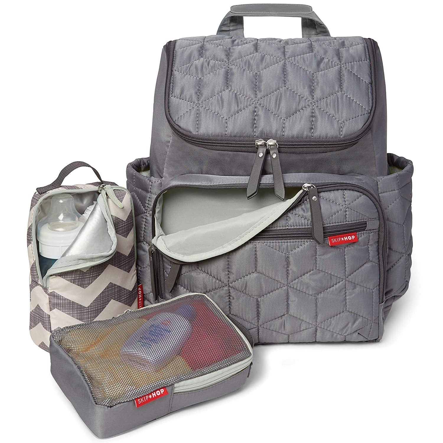 Grey Quilted Lightweight Diaper Backpack For Babies