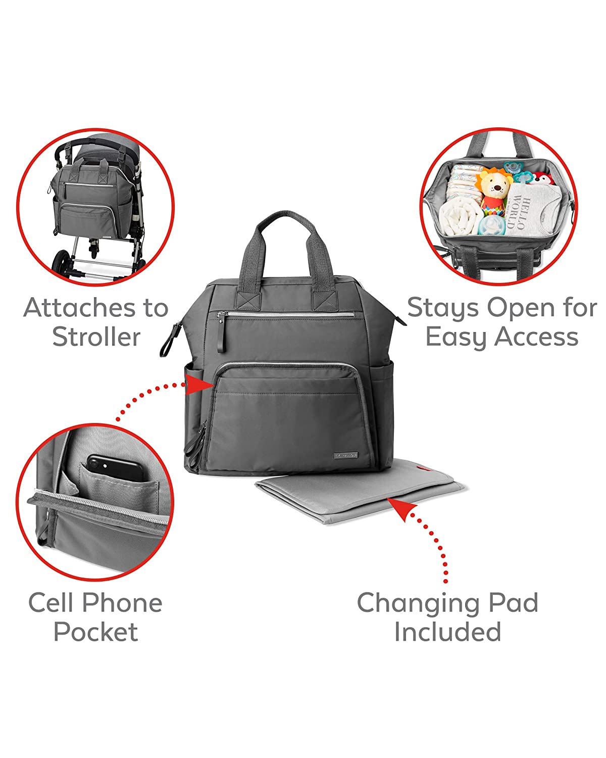 Skip Hop Mainframe Wide Open Diaper Backpack Charcoal 1.98lb