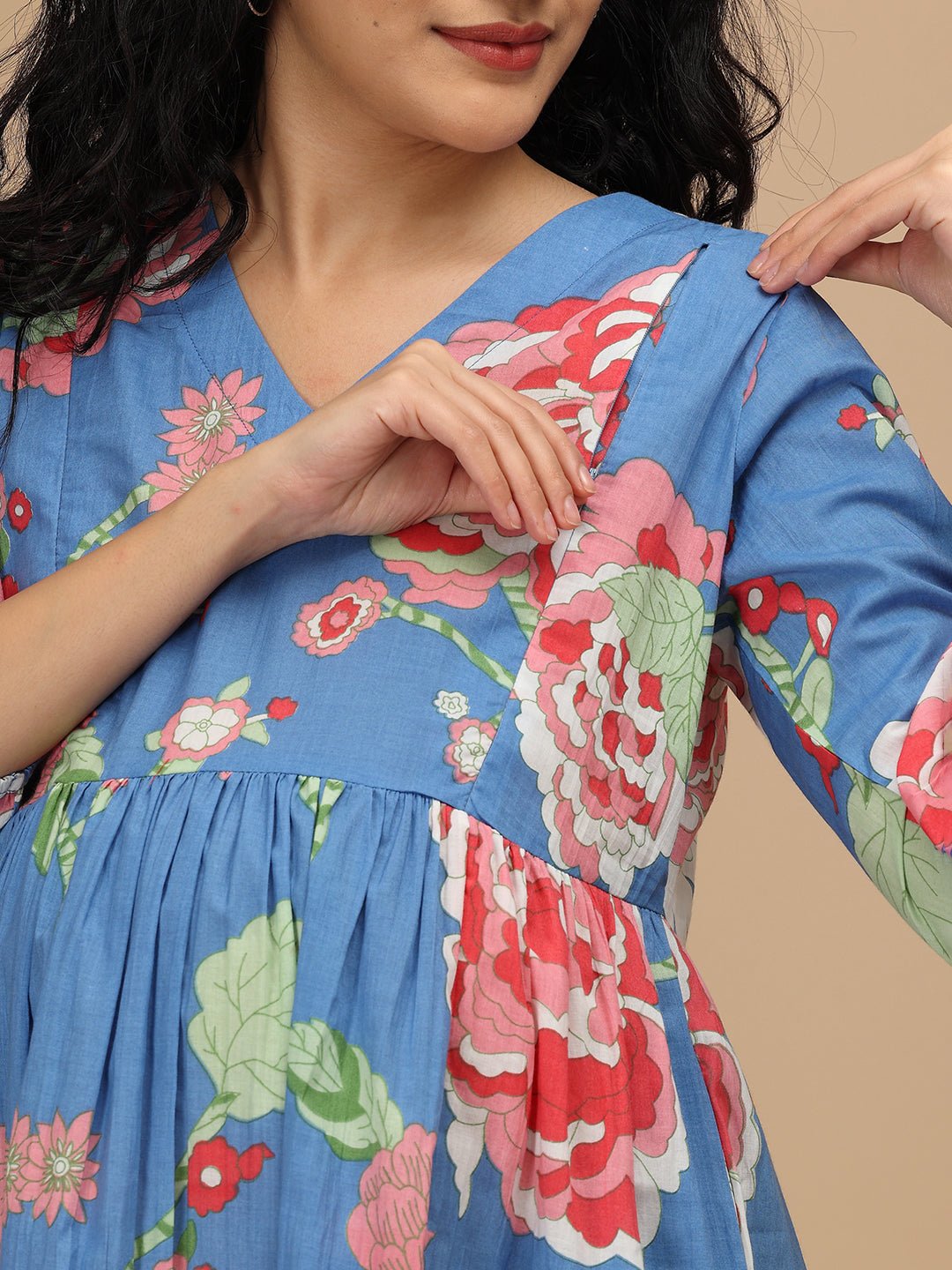  Sky Bloom Maternity and Nursing Dress Blue