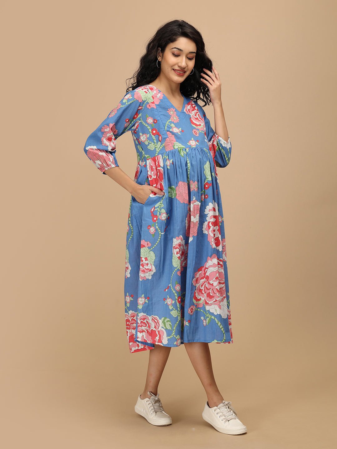  Sky Bloom Maternity and Nursing Dress Blue