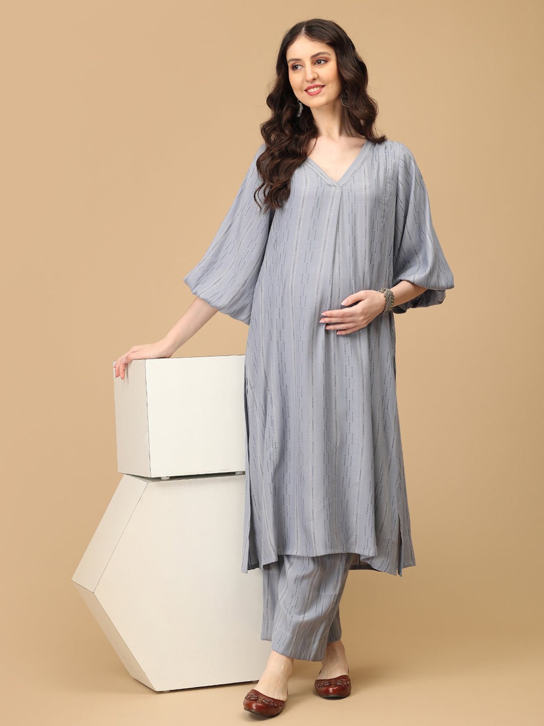  Smoky Swag Maternity and Nursing Co Ord Set Grey