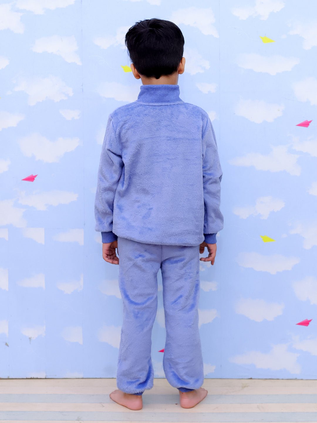 Blue Smurf Squad Fleece Zipper Jacket Nightsuit Set For Kids