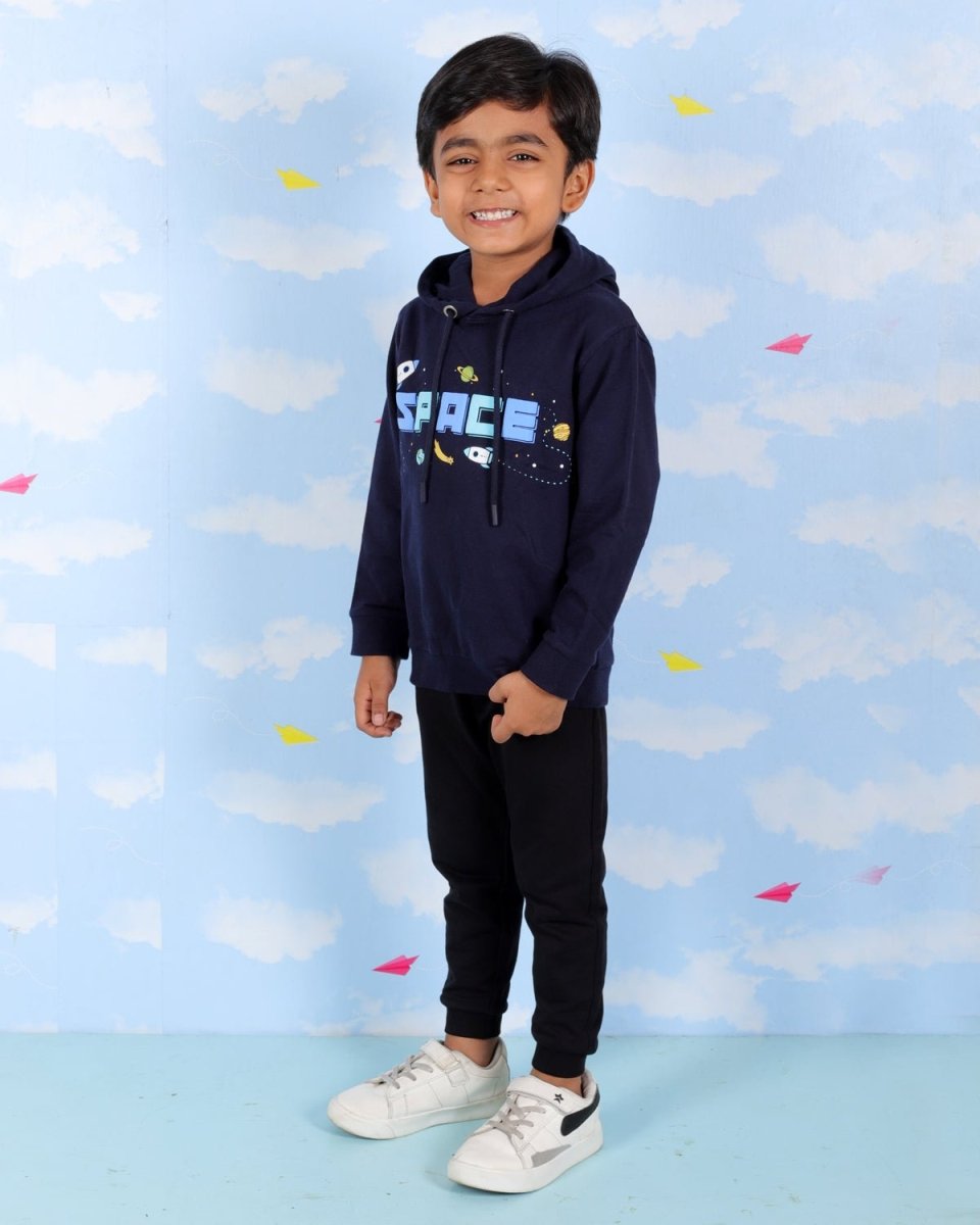 Navy Space Invader Hooded Sweatshirt For Boys