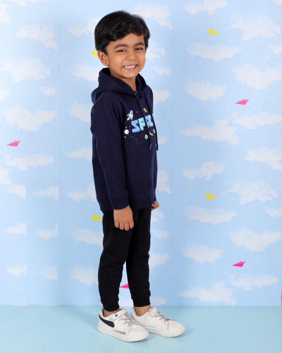 Navy Space Invader Hooded Sweatshirt For Boys