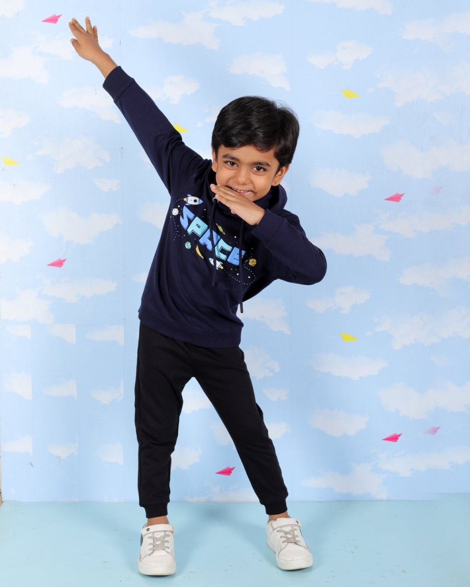 Navy Space Invader Hooded Sweatshirt For Boys