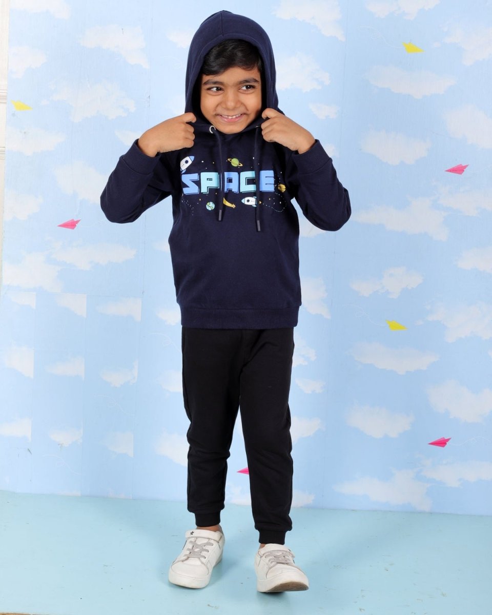 Navy Space Invader Hooded Sweatshirt For Boys