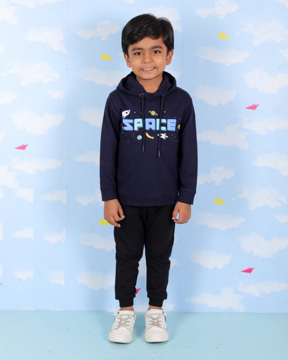 Navy Space Invader Hooded Sweatshirt For Boys