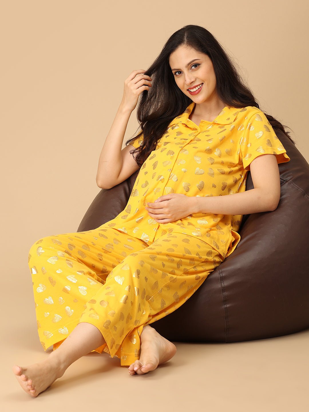  Sparkle Season Maternity and Nursing Nightwear Set Yellow